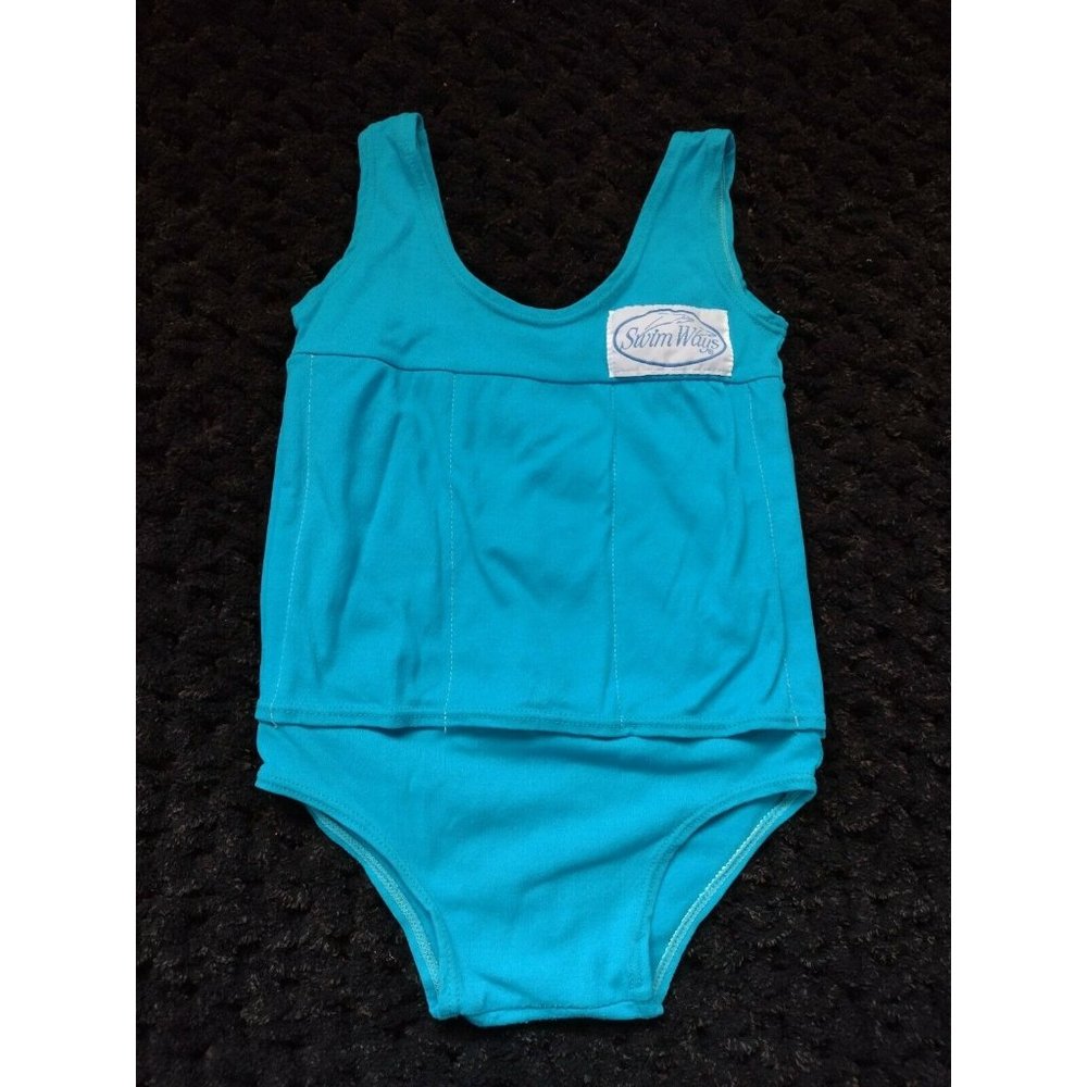 Infant Baby Girls Swim Ways Turquoise One Piece Nylon Bathing Suit - Read Msmts